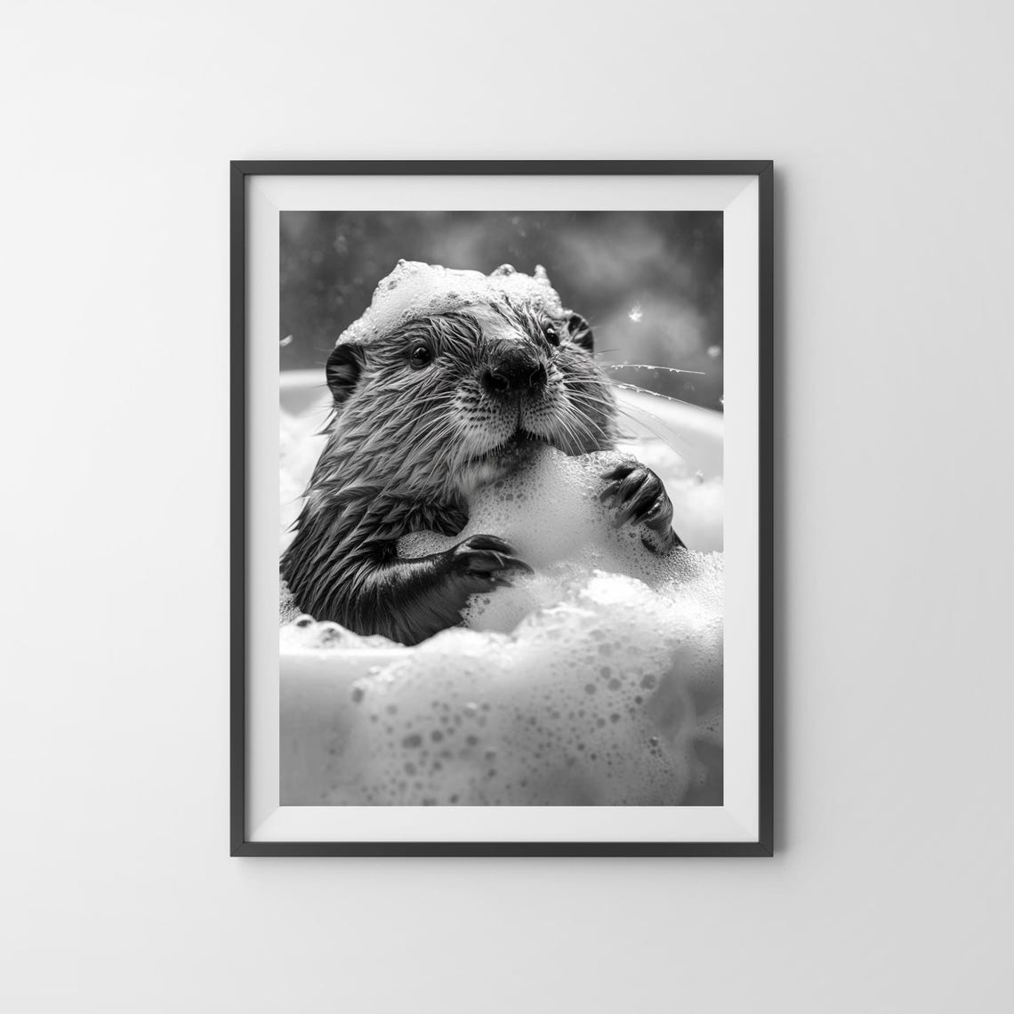 Beaver Bubble Bath Cute Black And White Funny Animal Wall Poster - Image 3