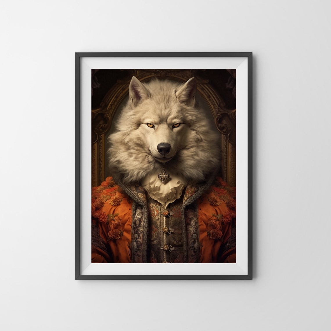 Regal White Wolf Renaissance Portrait Funny Royal Animal Poster - Image 3