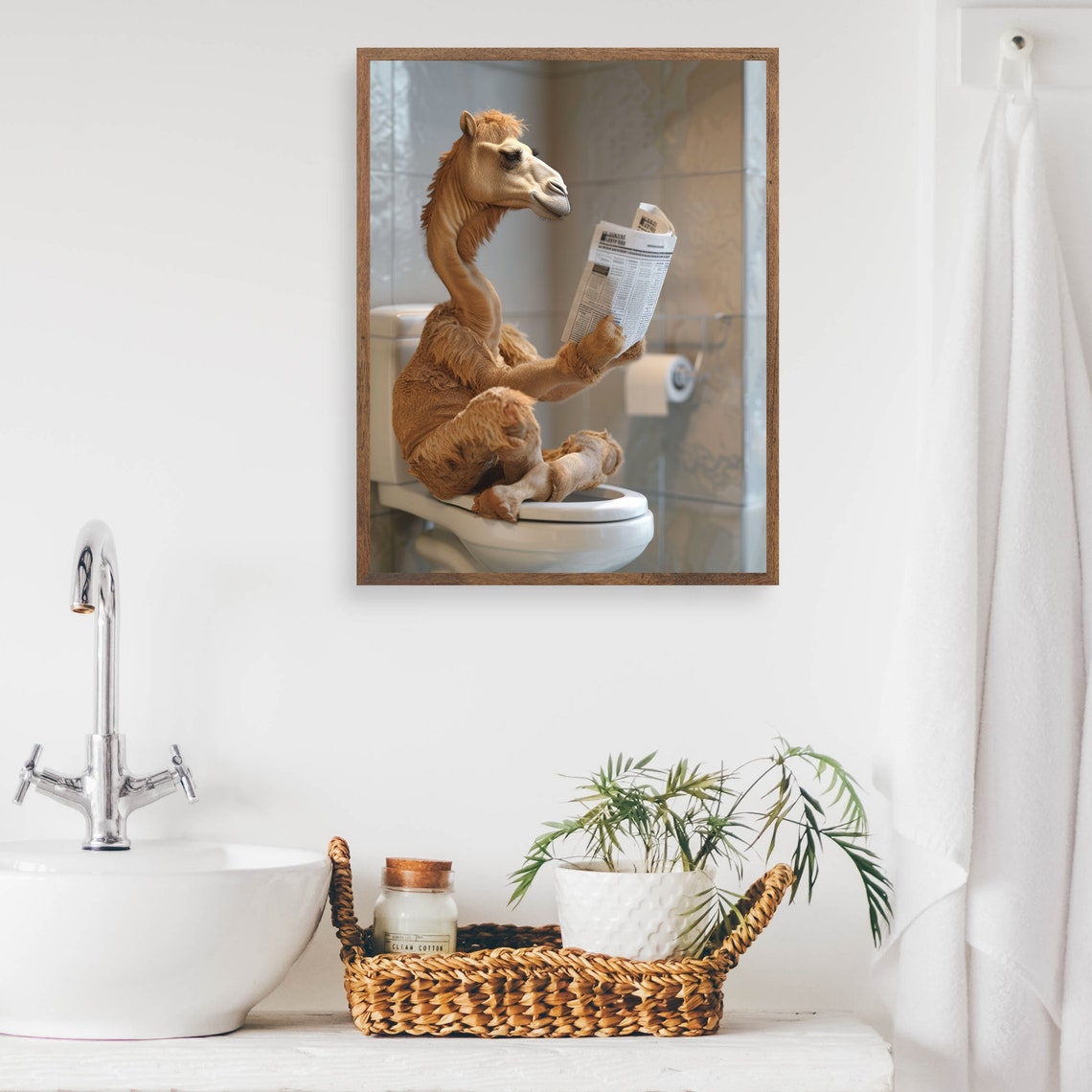 Camel Reading Newspaper On The Toilet Funny Bathroom Humor Poster - Image 2