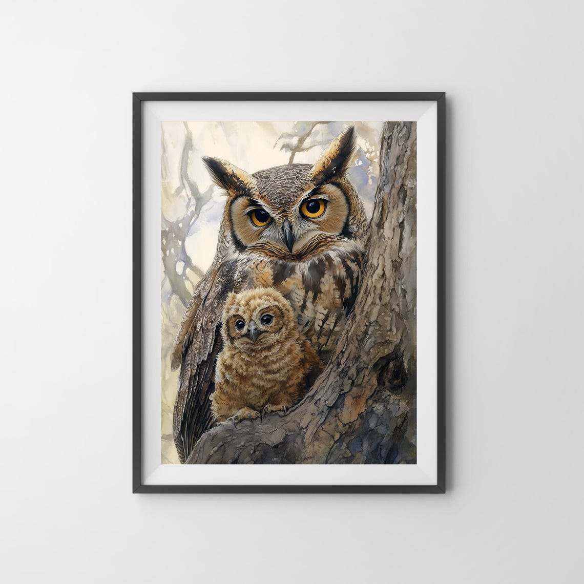 Cute Watercolor Nursery Room Art Mama Owl And Little Owl Print Kids Room Decor Mommy And Me Beautiful Nursery Illustration Ai Wall Art - Image 3