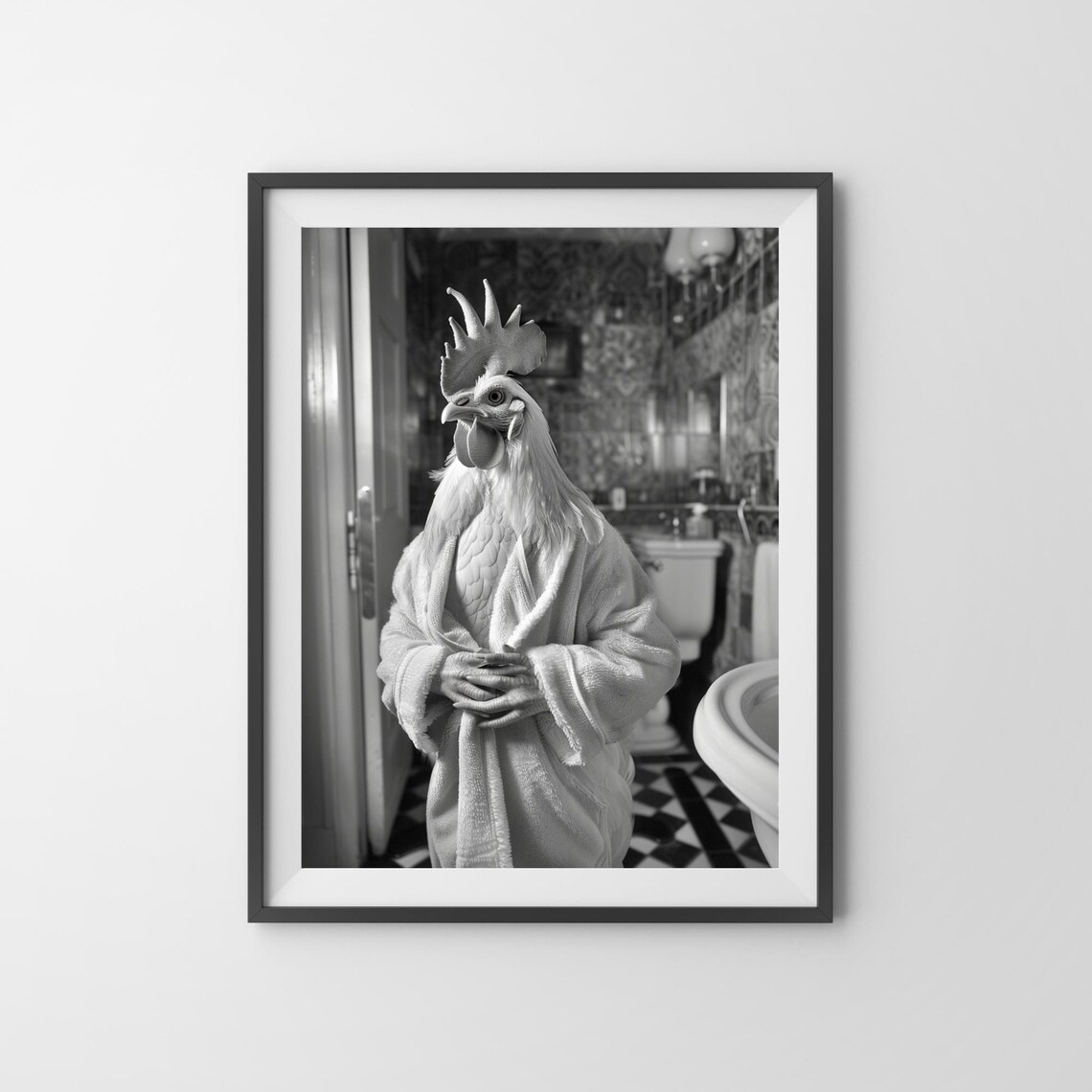 Chicken In A Bathrobe, Funny Bathroom Art Print - Image 3