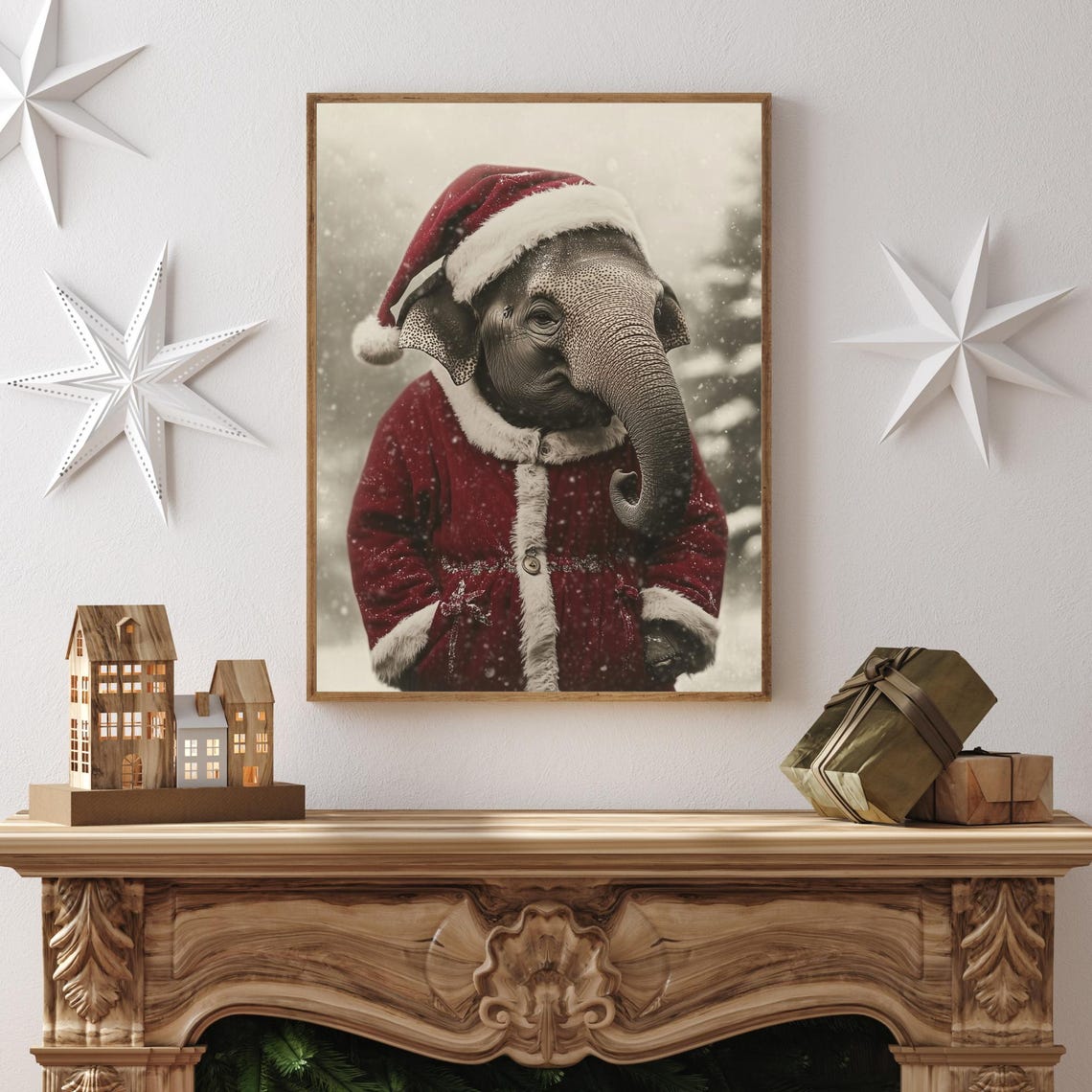 Baby Elephant In Santa Suit Cute Christmas Wall Decor Poster - Image 2