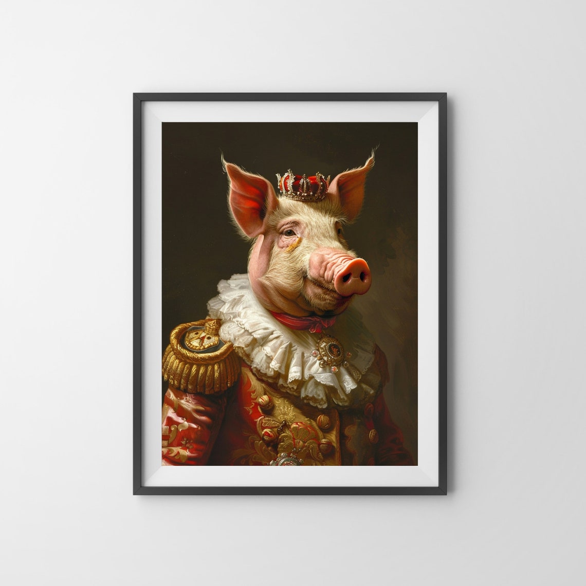 Royal Pig King in Red Military Uniform With Jeweled Crown Color Poster - Image 3
