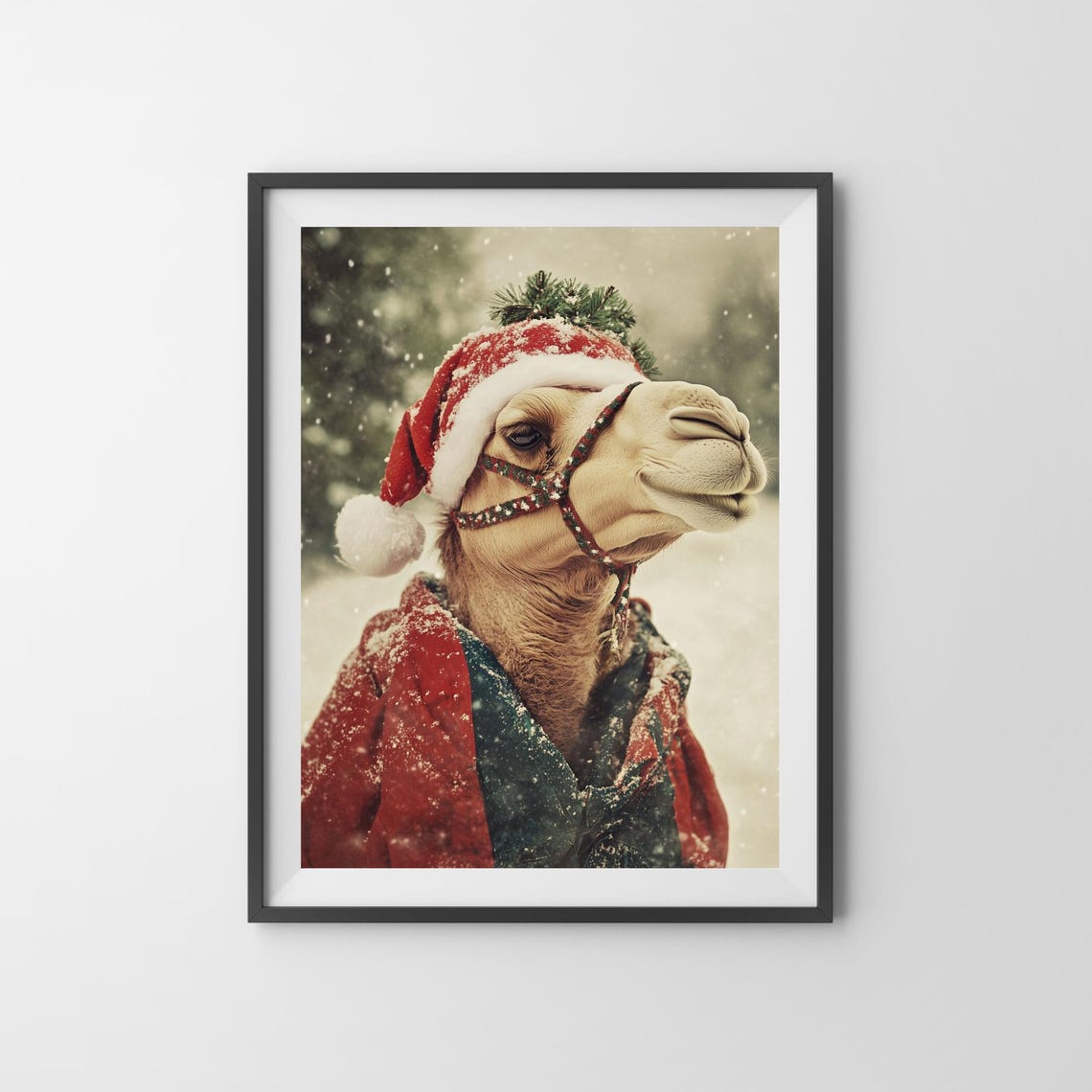 Camel Wearing Santa Hat And Winter Coat Festive Christmas Poster - Image 3