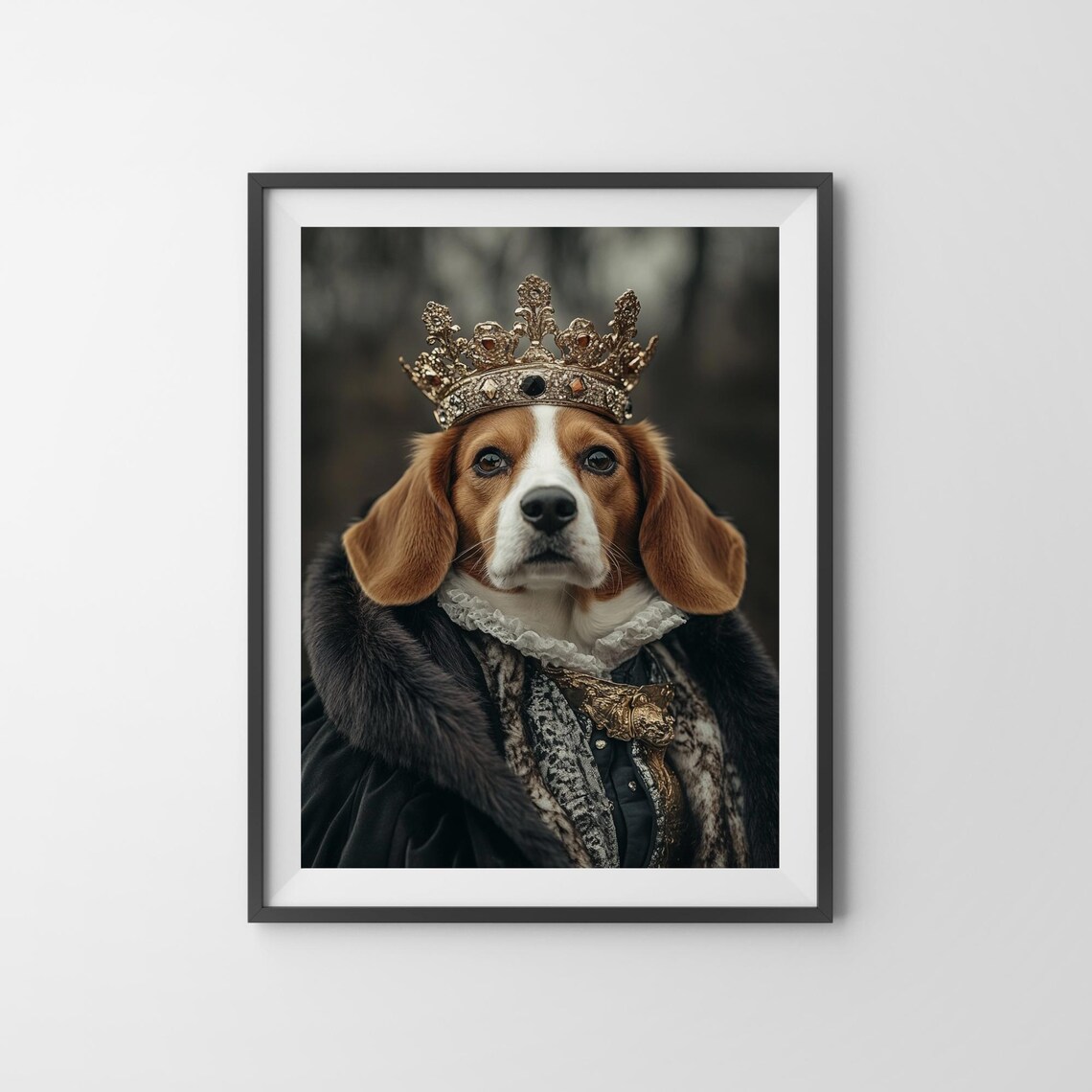 Royal Beagle King Wearing a Golden Crown and Fur Cape Color Poster - Image 3