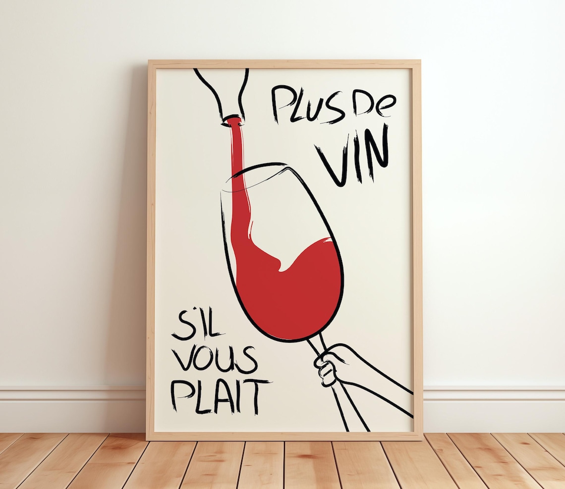 Plus De Vin French Wine Art Poster, Vintage