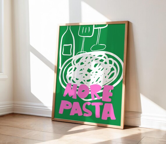 More Pasta Pink Green Retro Italian Kitchen Typography Poster
