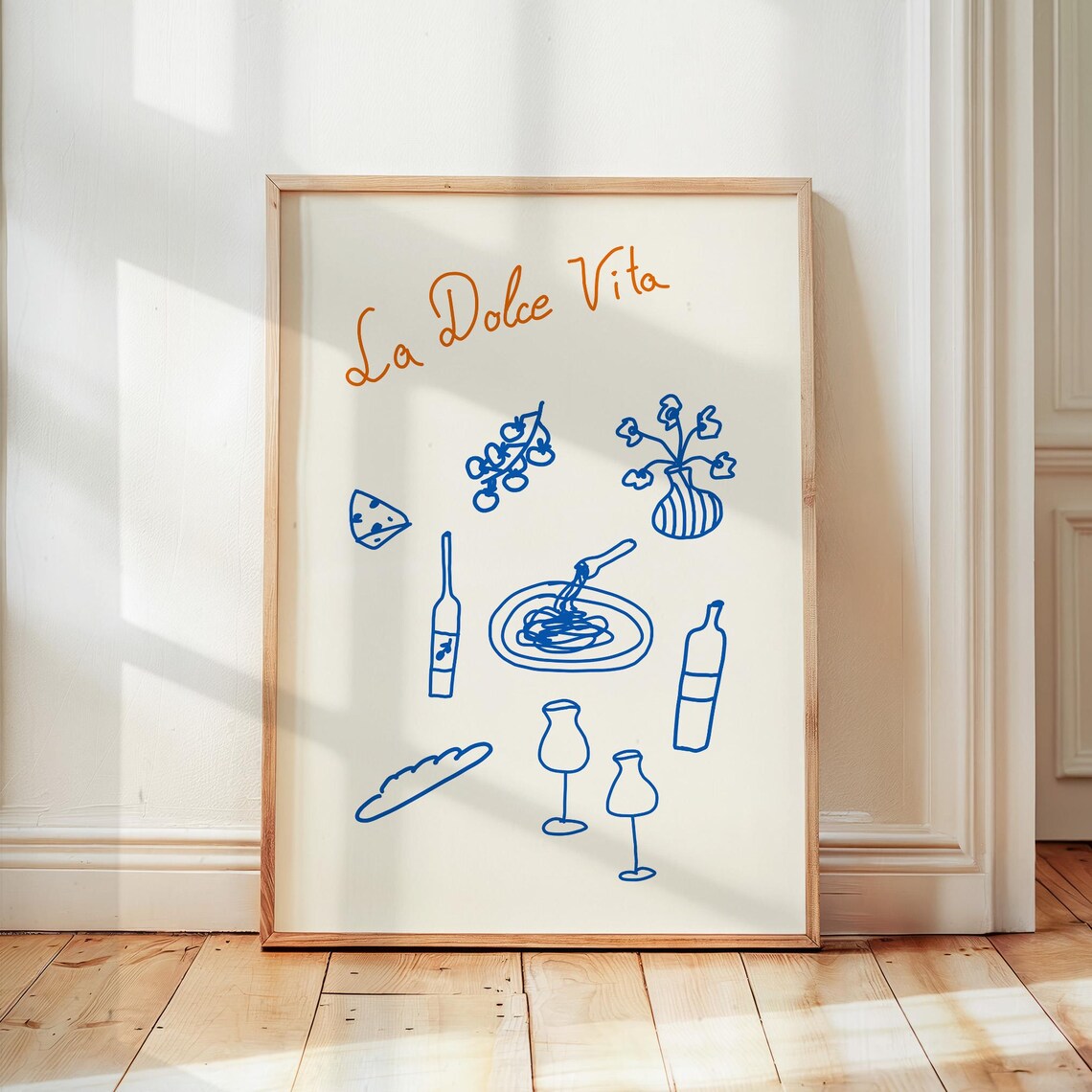 La Dolce Vita Italian Food and Wine Doodle Line Art Kitchen Poster