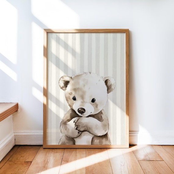 Boho Bear Nursery Decor, Baby Room Wall Art Print