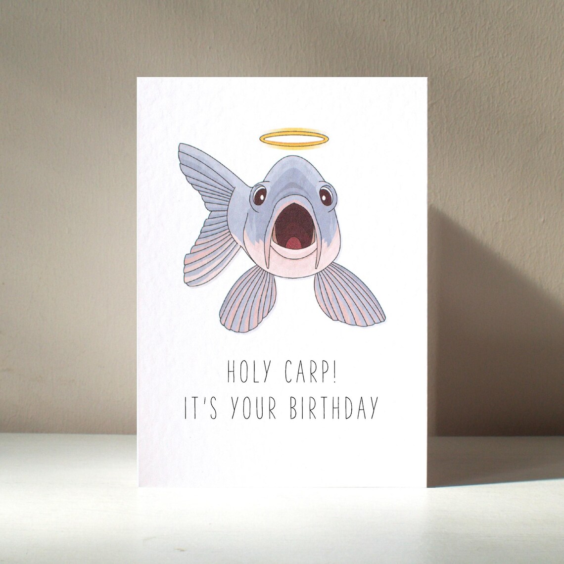 Holy Carp It Is Your Birthday Halo Fish Funny Pun Card Poster