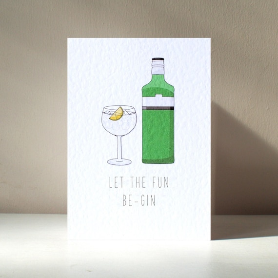 Let The Fun Be-Gin Green Gin Bottle and Glass Pun Birthday Poster