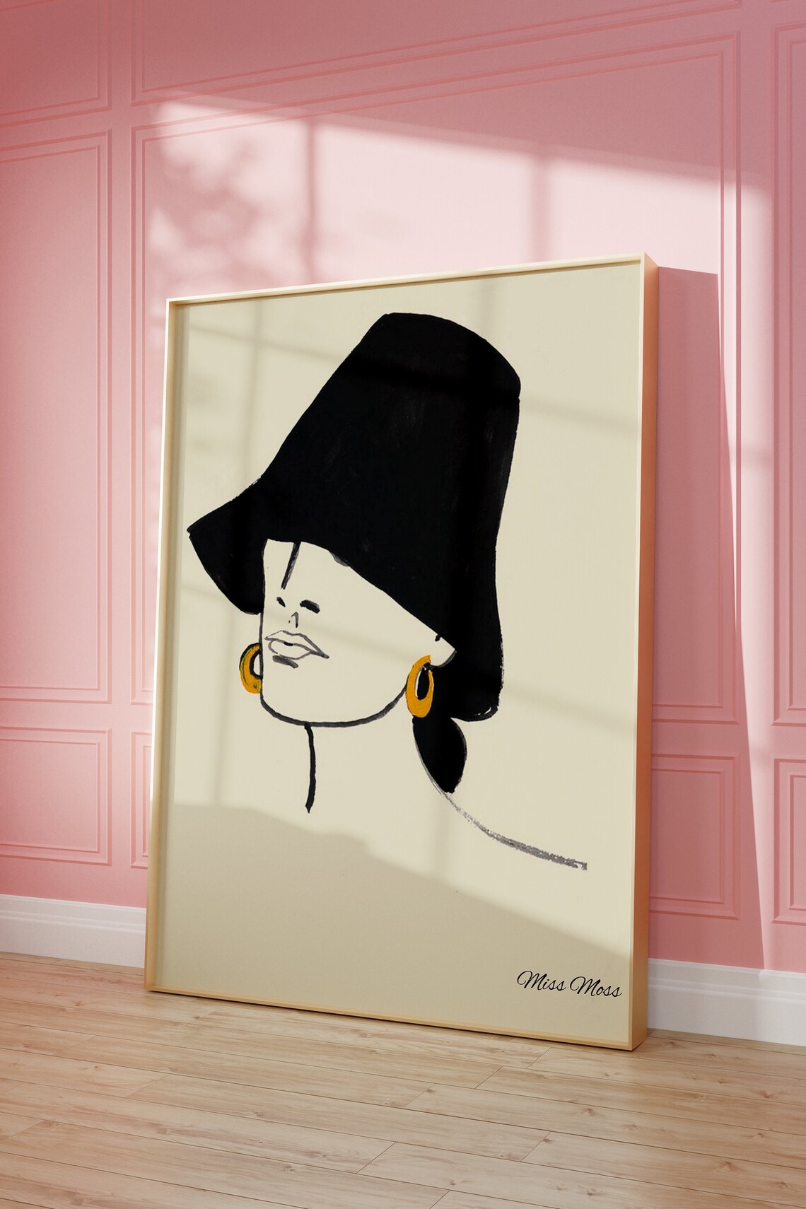 Miss Moss Chic Woman Oversized Black Hat Line Art Fashion Poster - Image 2