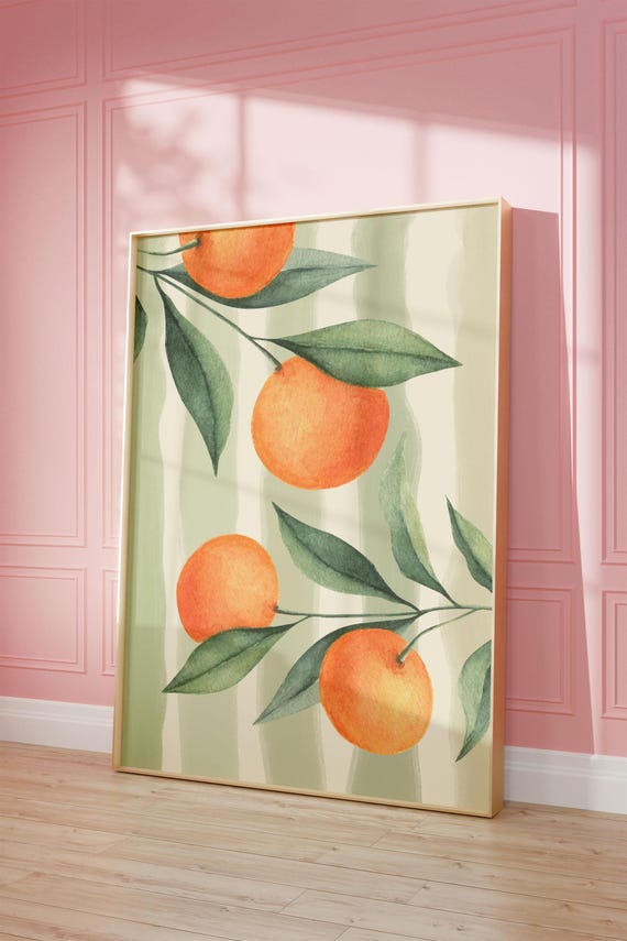 Oranges Wall Art Print Orange Citrus Fruit Poster Trendy Retro Kitchen Decor Vintage Minimalist