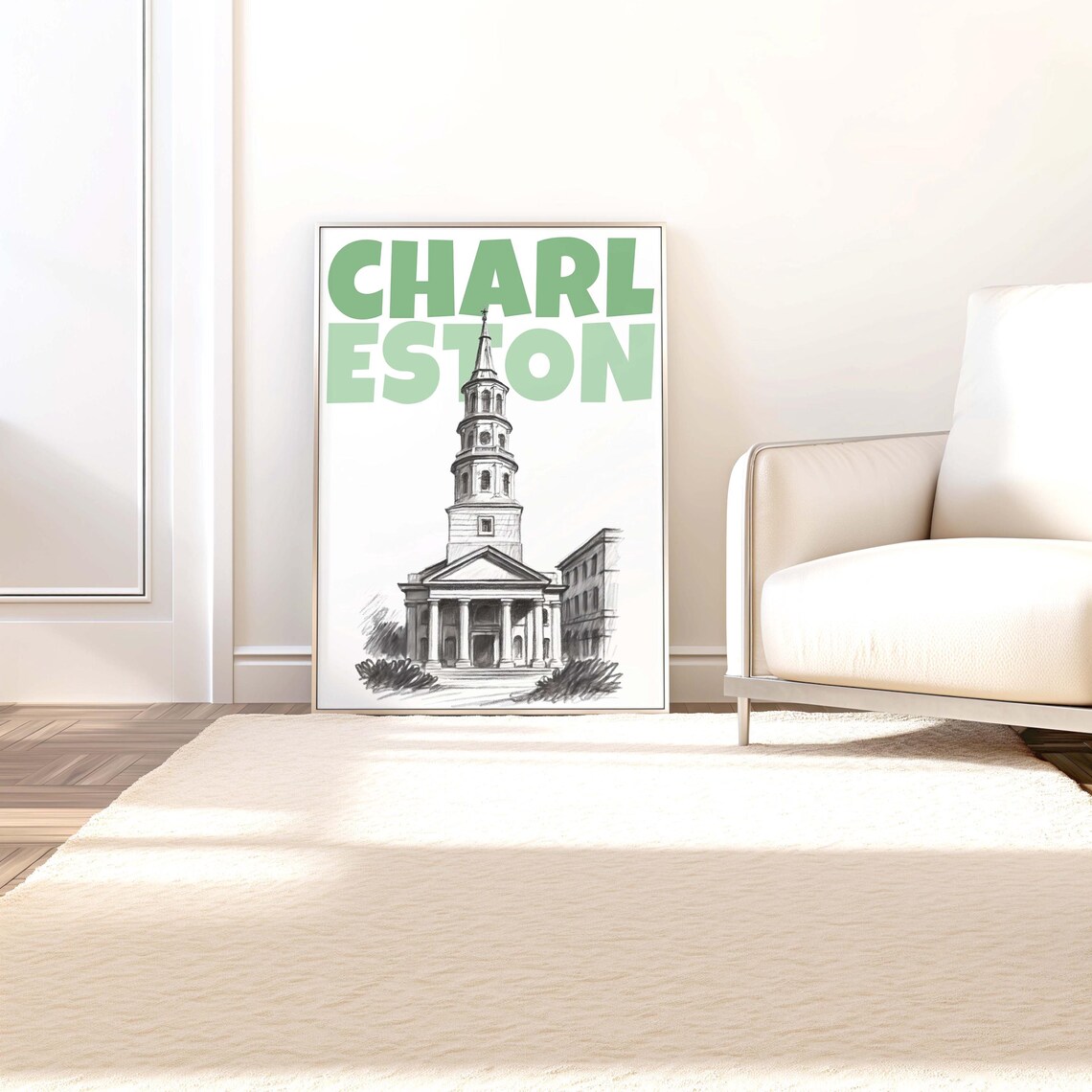 Charleston South Carolina Church Sketch Vintage Retro Art Poster