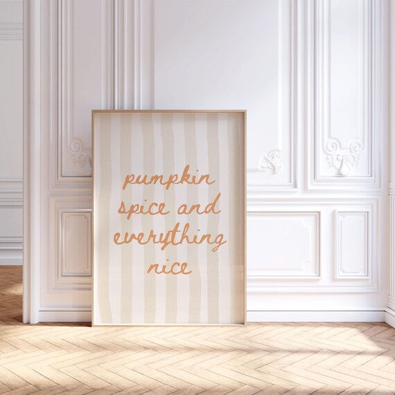 Pumpkin Spice Print Cute Fall Wall Art Neutral Seasonal Kitchen Decor Cozy Coffee Nook Trendy