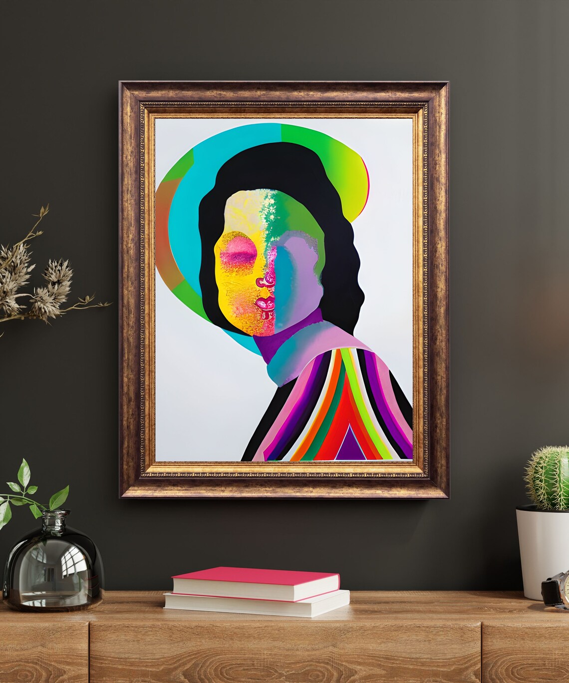 Vapor Neon Gradient Woman Portrait Rainbow Halo Abstract Print - Image 2