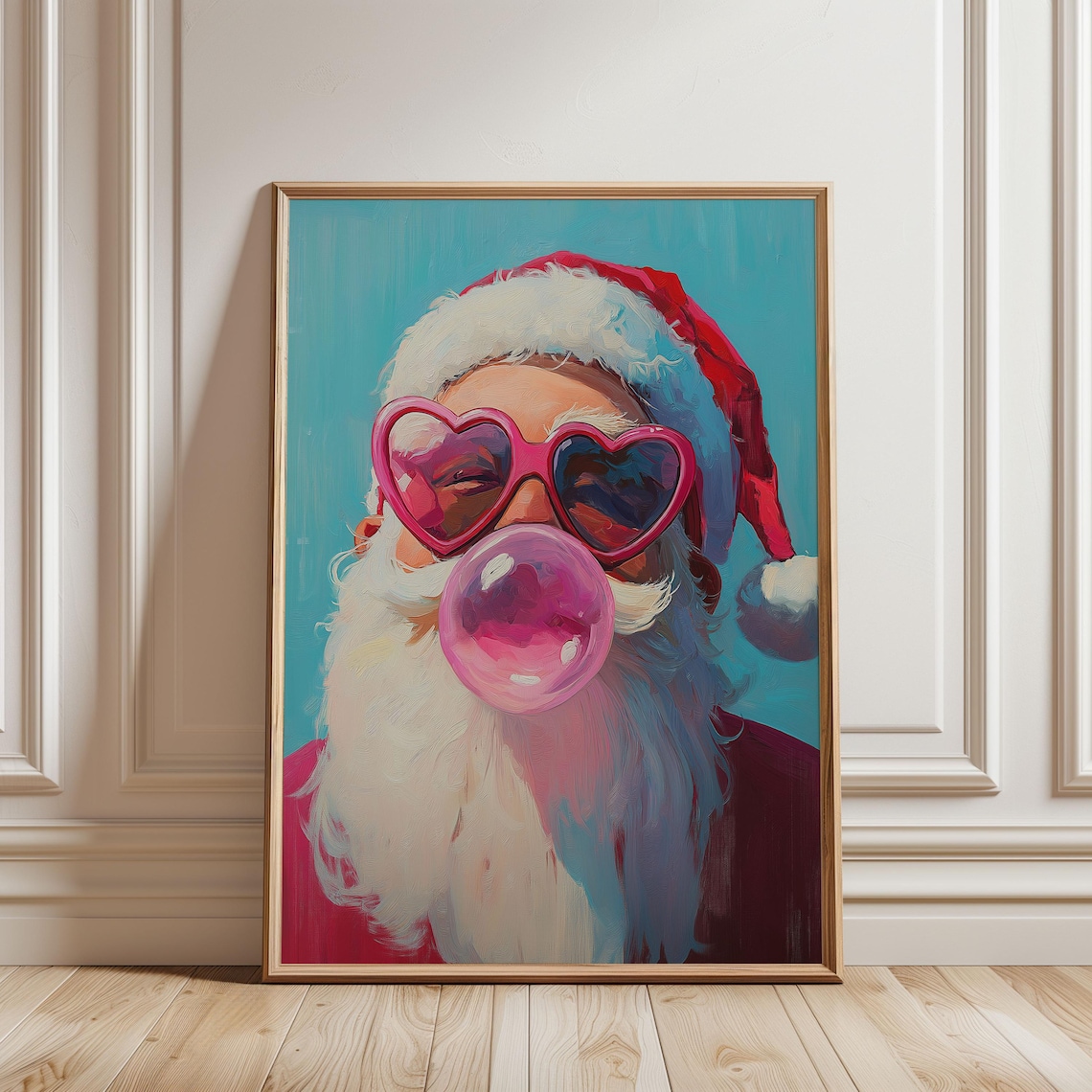 Funny Santa Christmas Wall Art, Pastel Holiday Decor