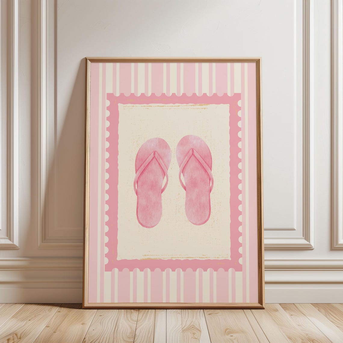 Pink Flip Flops Pair Summer Beach Coastal Watercolor Art Print