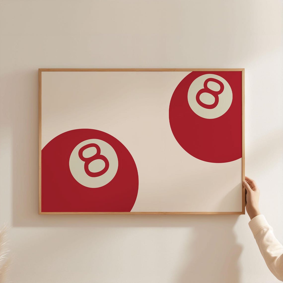 Red Lucky Eight Ball Pair Minimalist Retro Bedroom Wall Poster
