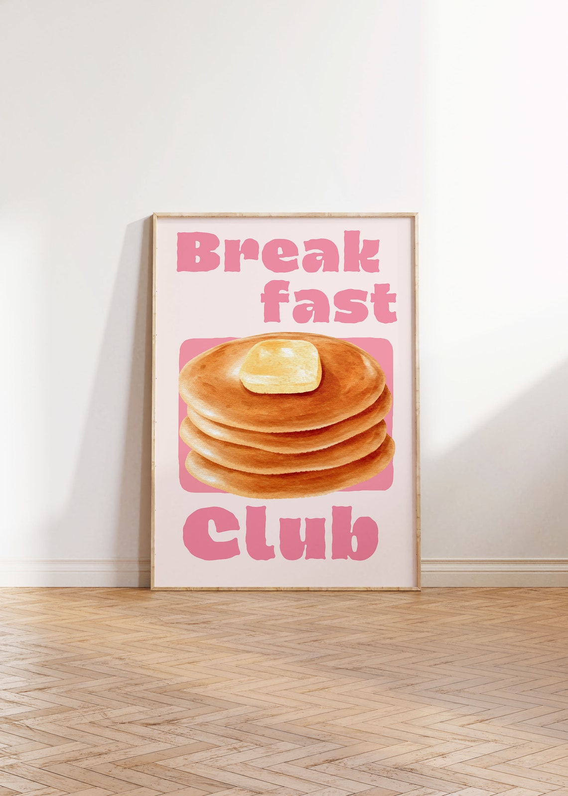 Breakfast Club Stack of Buttery Pancakes Retro Pink Kitchen Poster