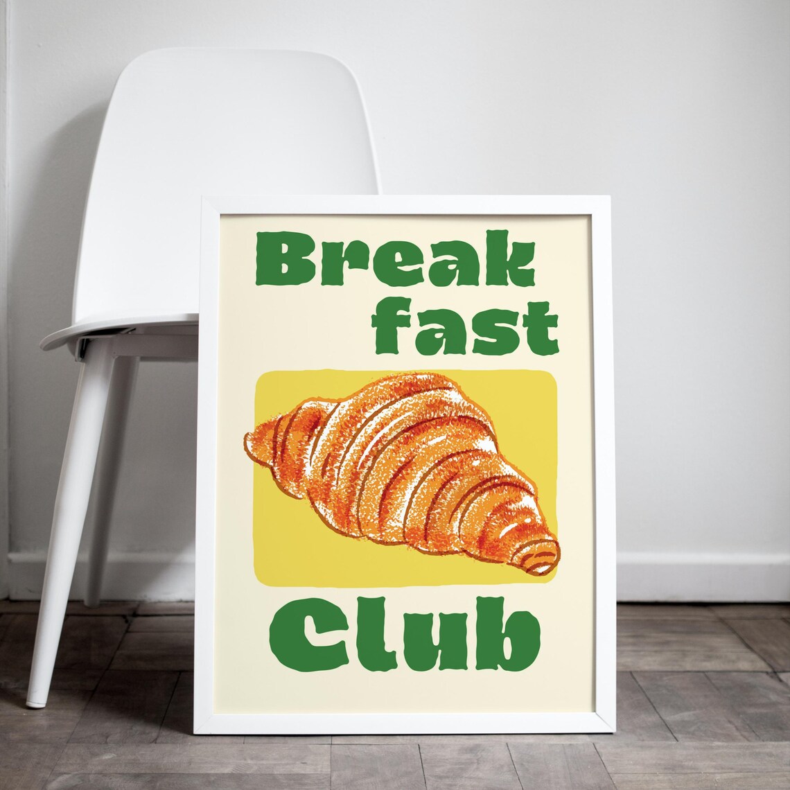 Breakfast Club Croissant Green Yellow Retro Kitchen Wall Art