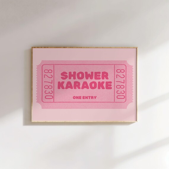 Physical Poster Landscape Horizontal Shower Karaoke Ticket Print Funny Pink Bathroom Art Trendy Prints