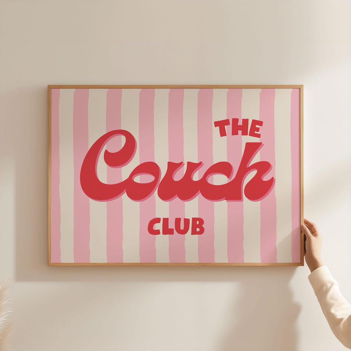 The Couch Club Pink Stripes Retro Typography Horizontal Wall Art
