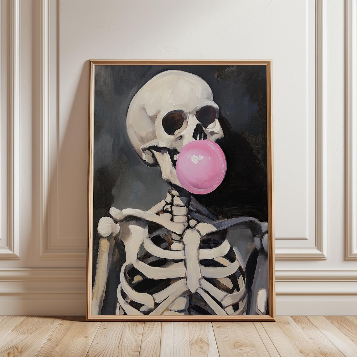Halloween Skeleton Skull With Bubble Gum, Vintage Art Print