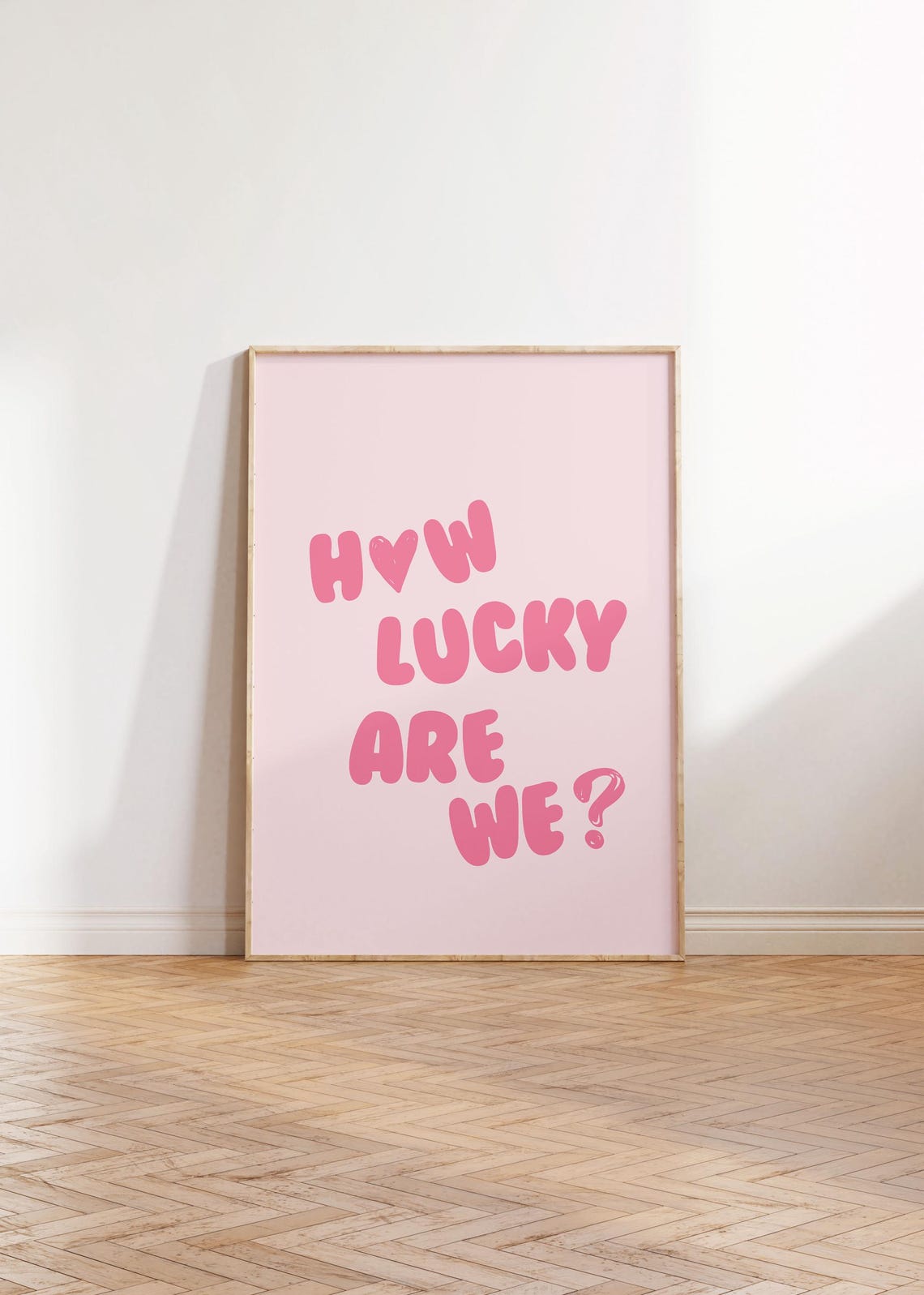 How Lucky Are We Pink Bubble Letters Heart Retro Quote Poster