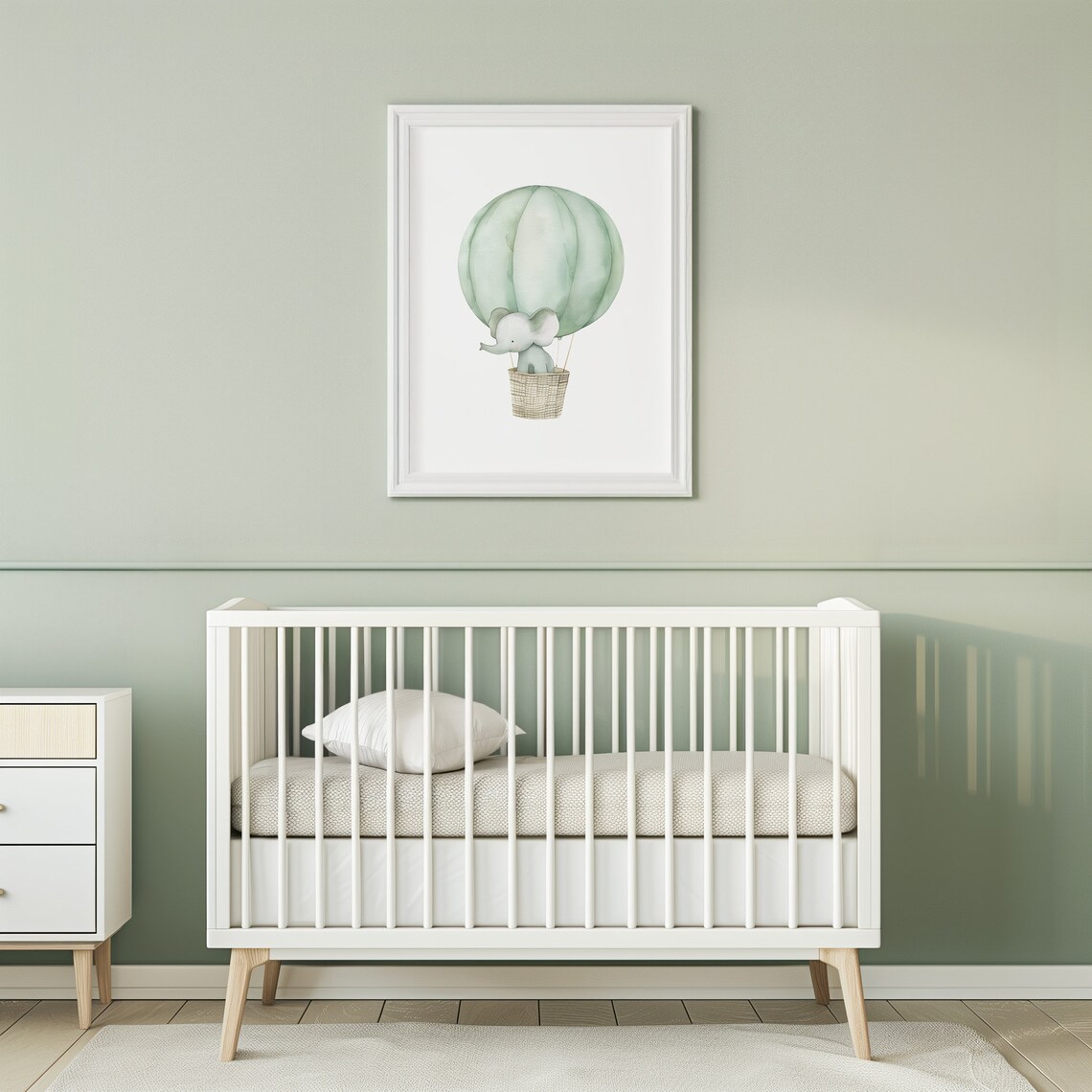 Safari Elephant Hot Air Balloon Watercolor Baby Nursery Wall Art - Image 3