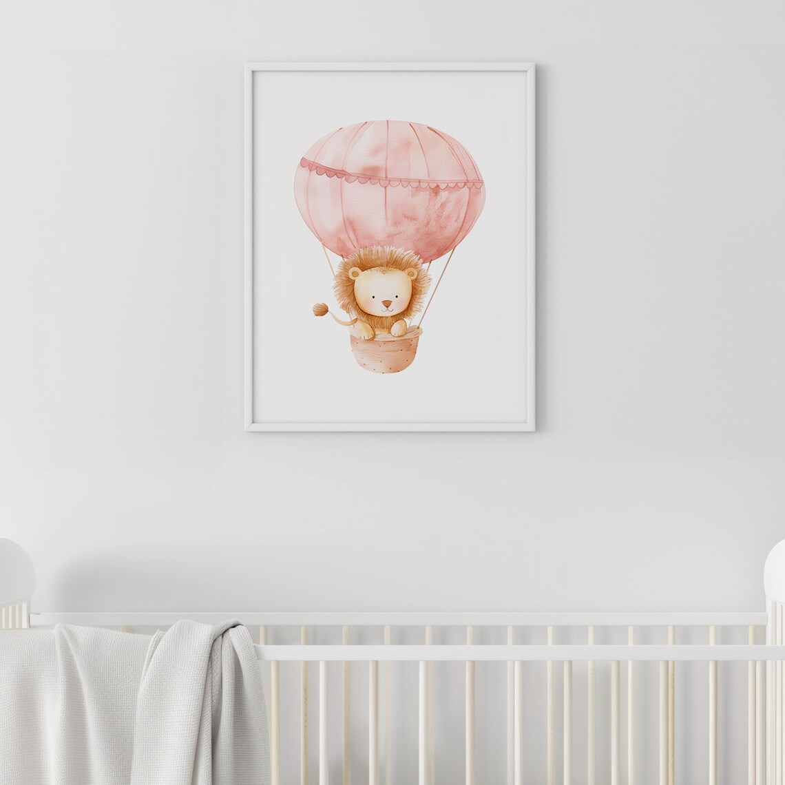 Lion Cub Pink Hot Air Balloon Baby Girl Nursery Watercolor Poster - Image 2