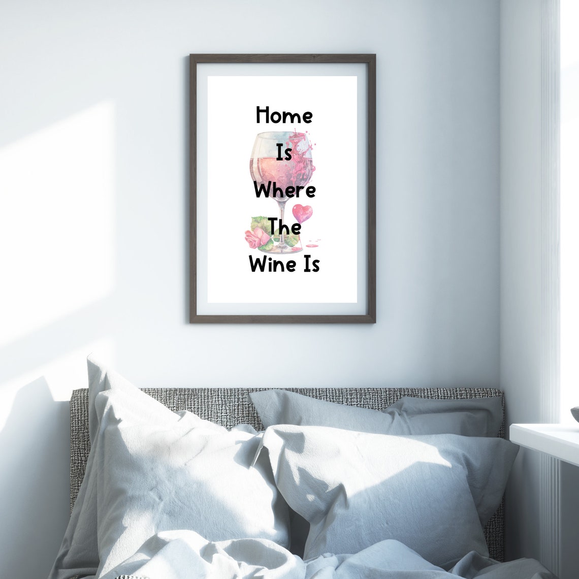 Home Is Where The Wine Is Funny Wine Glass Watercolor Quote Poster - Image 4