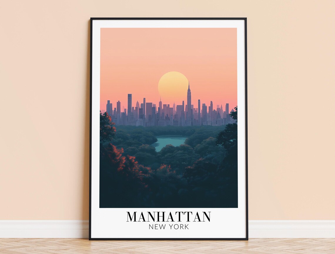 Manhattan New York Central Park Sunset City Skyline Art Poster