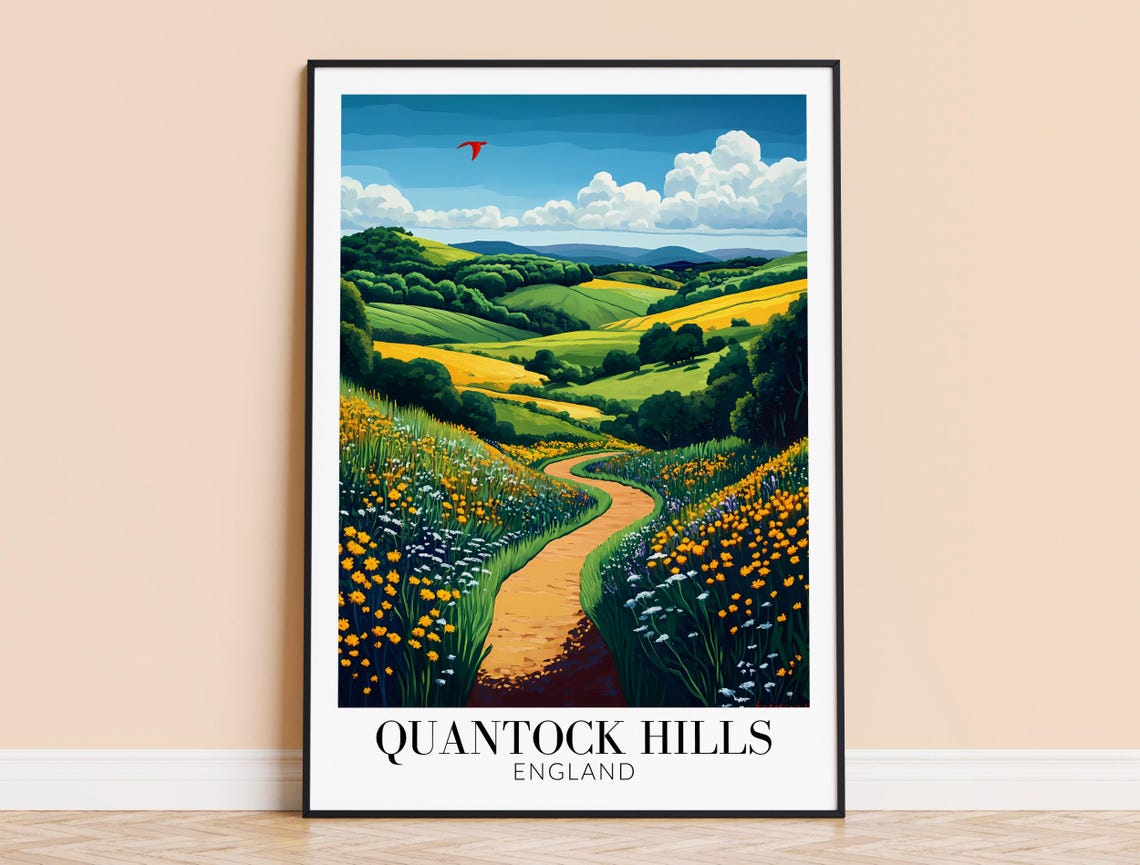 Quantock Hills England Wildflower Path Rolling Hills Travel Poster