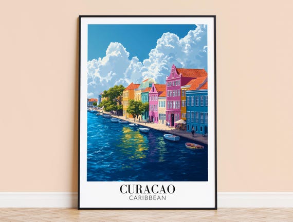 Curacao Print Caribbean Travel Wall Art Poster Framed Or Unframed Home Decor Wedding And Housewarming Gift Personalised