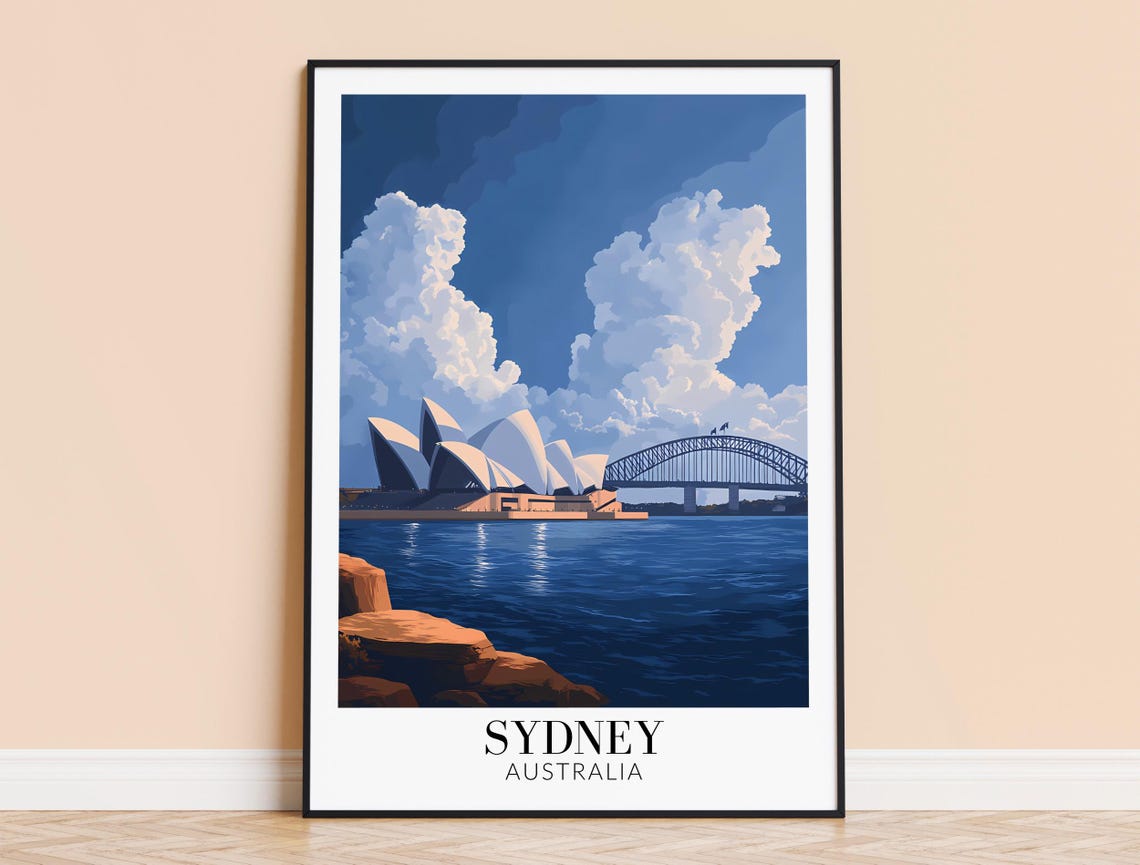 Sydney Harbour Opera House Bridge Daytime Skyline Travel Poster