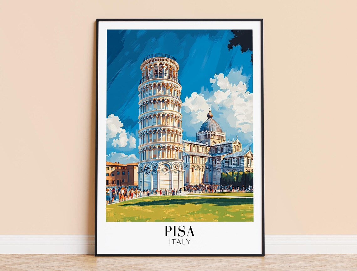 Pisa Leaning Tower Cathedral Square Summer Crowd Travel Poster