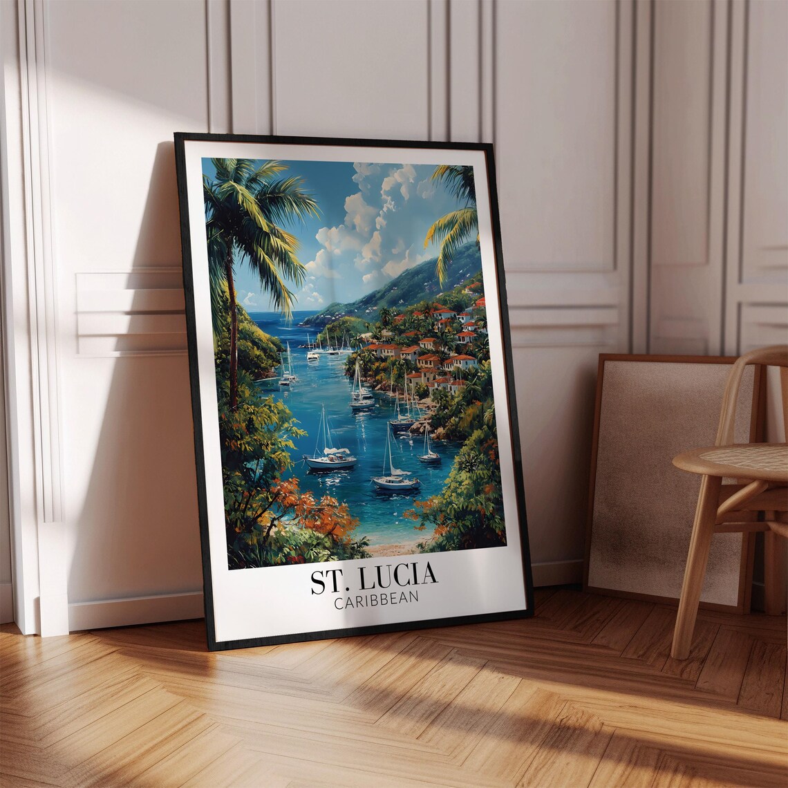St Lucia Caribbean Palm Fringed Harbor Blue Bay Travel Poster - Image 4