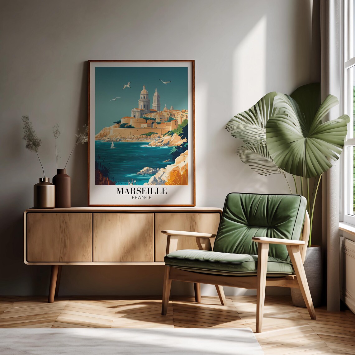 Marseille France Coastal Cliffs Sailboat Hilltop Church Travel Poster - Image 4