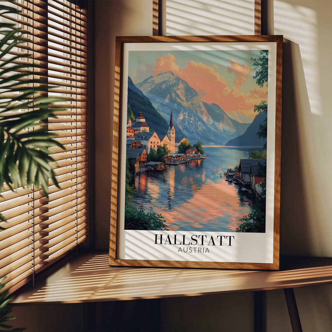 Hallstatt Lakeside Village Sunset Austria Alpine Lake Travel Poster - Image 3