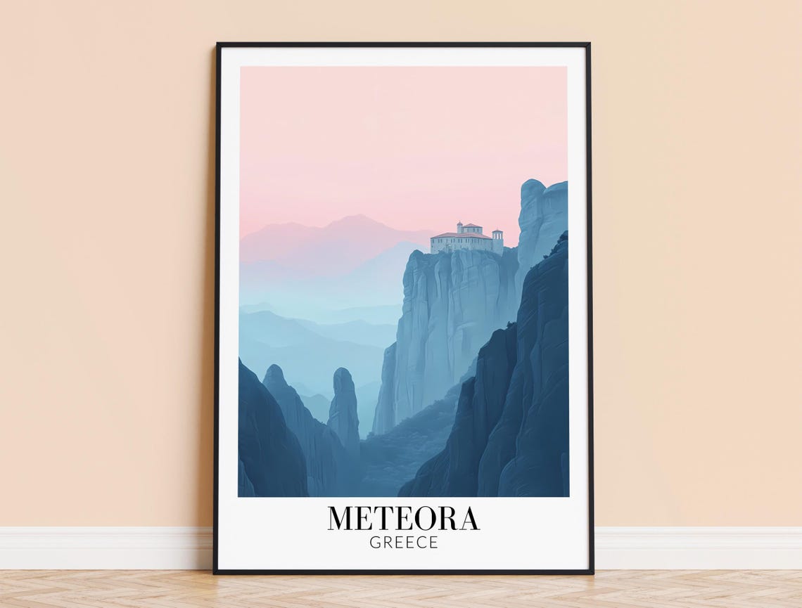 Meteora Greece Monastery Perched On Towering Rock Cliffs Poster