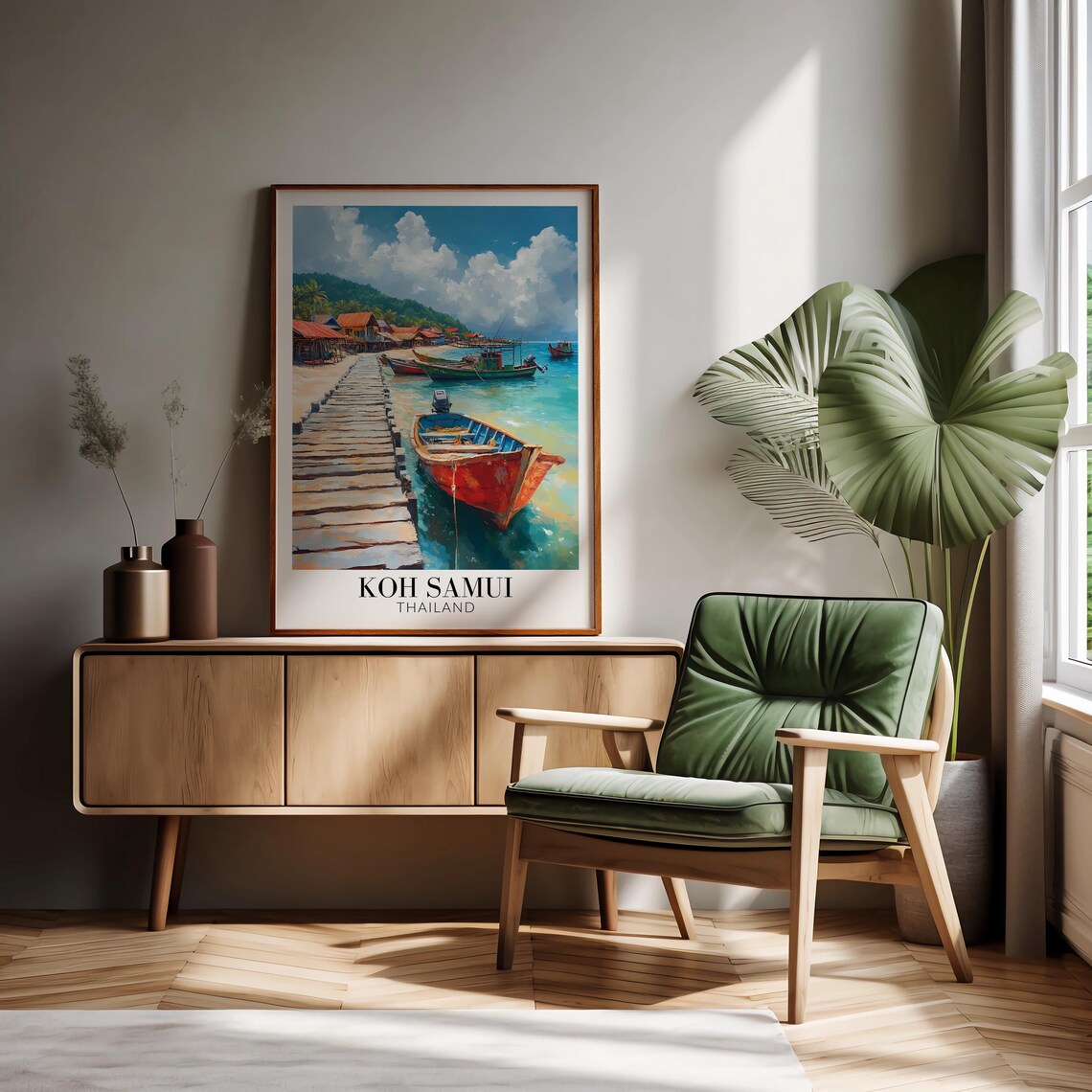 Koh Samui Thailand Fishing Pier Boats Coastal Village Travel Poster - Image 2
