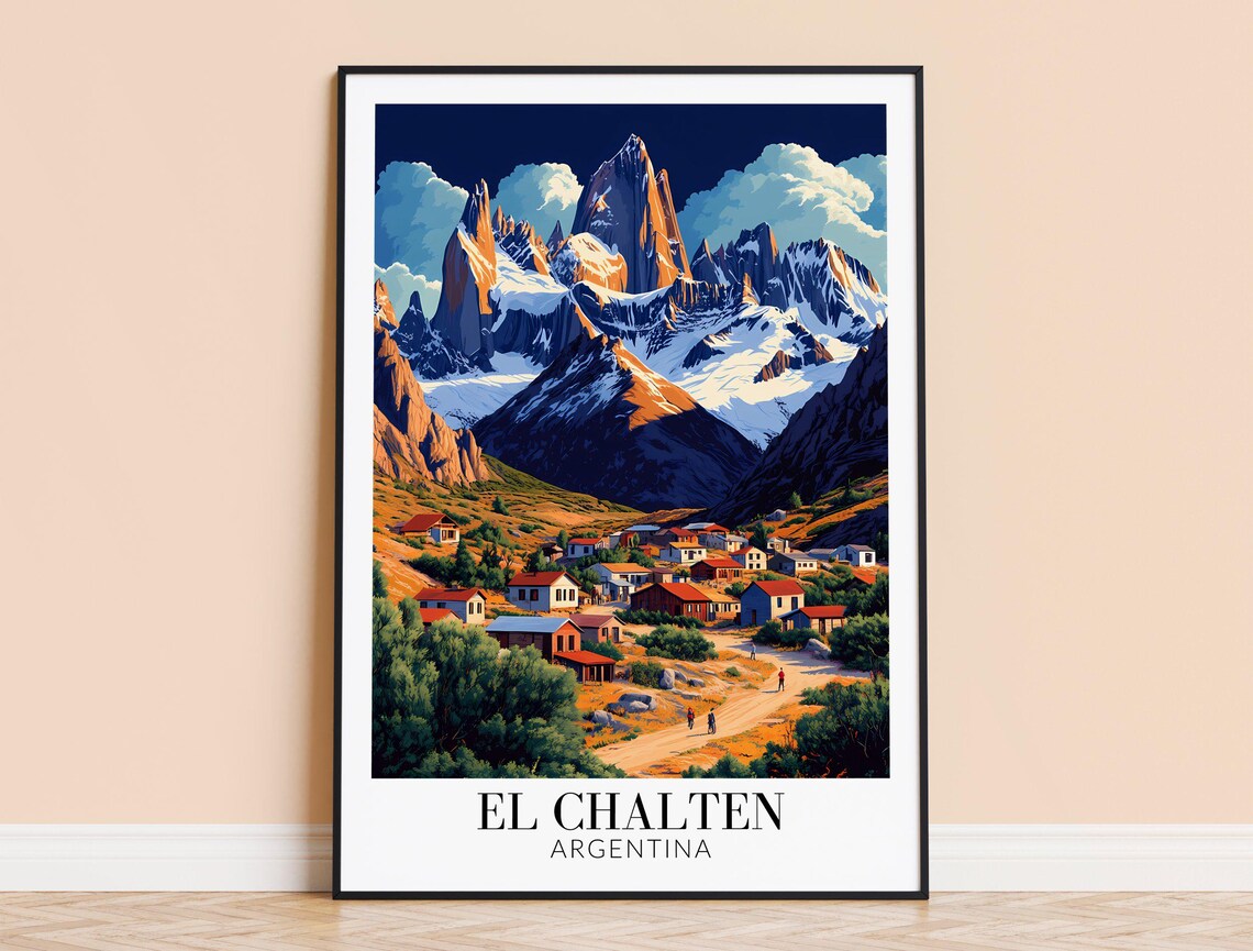 El Chalten Argentina Snowy Peaks Village Adventure Travel Poster