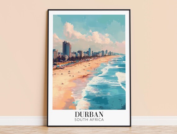 Durban Print South Africa Travel Wall Art City Poster Framed Or Unframed Home Decor Wedding And Housewarming Gift Personalised