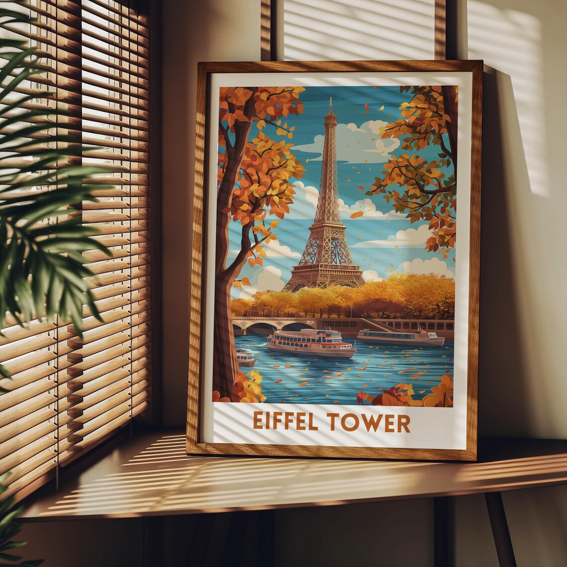 Eiffel Tower Autumn Leaves Seine River Cruise Paris Travel Poster - Image 2