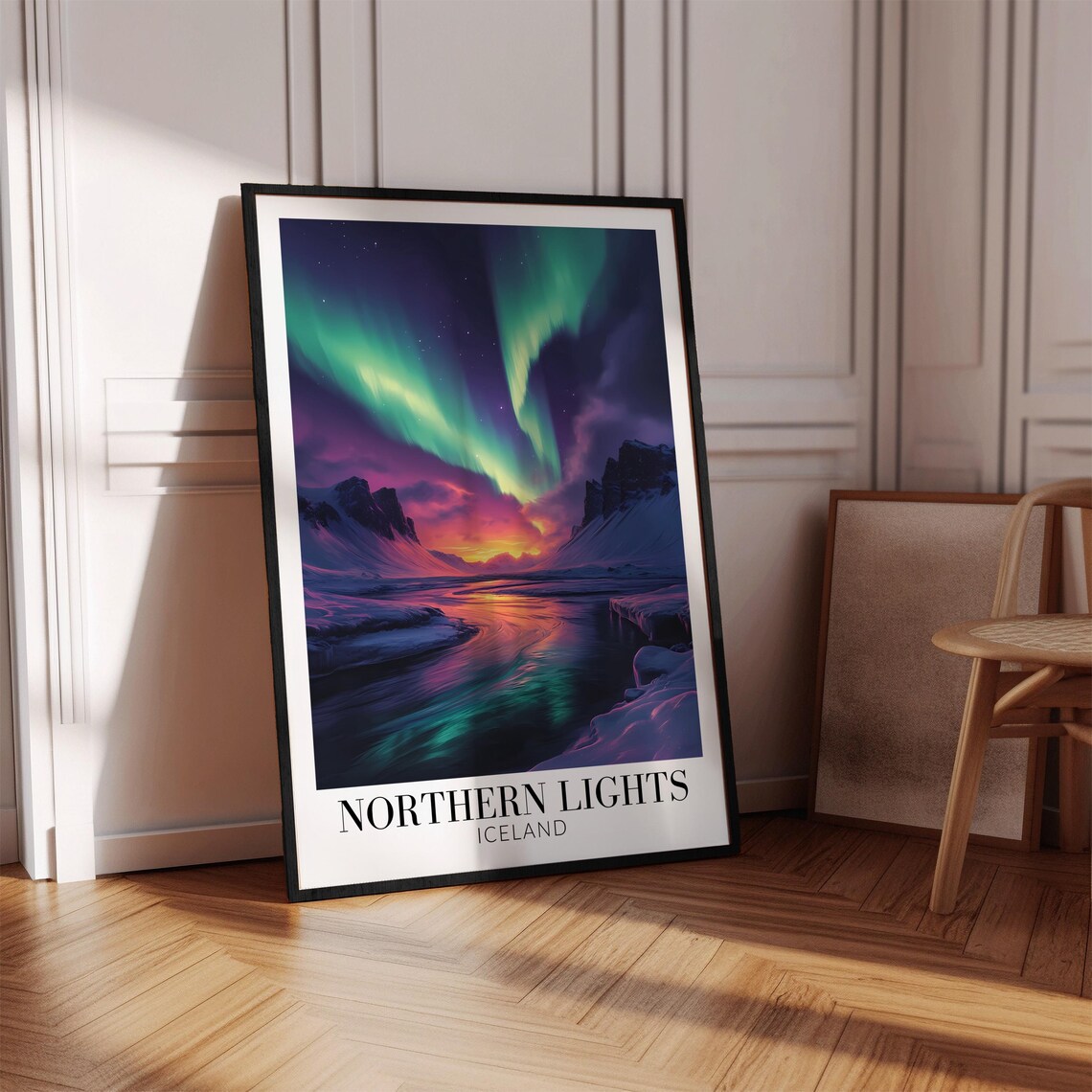 Iceland Northern Lights Aurora Over Frozen River Valley Poster - Image 4