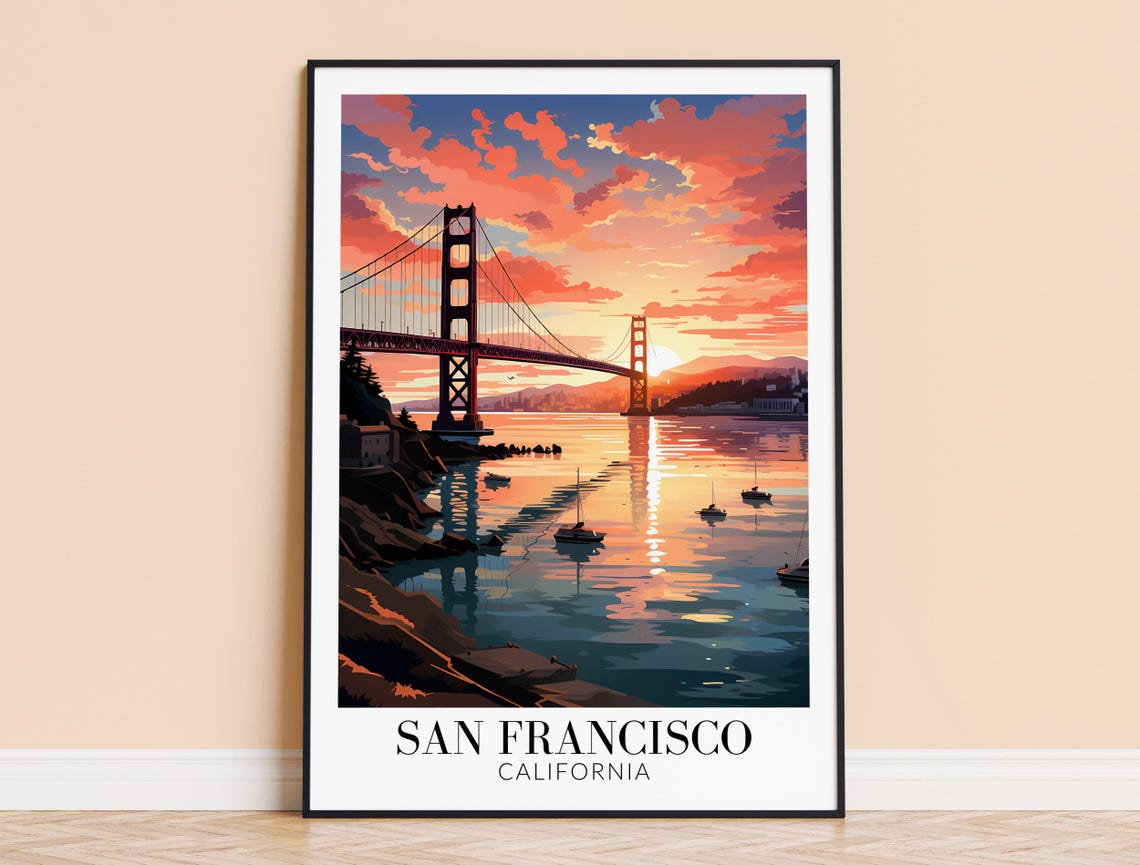 San Francisco Golden Gate Bridge Sunset California Travel Poster
