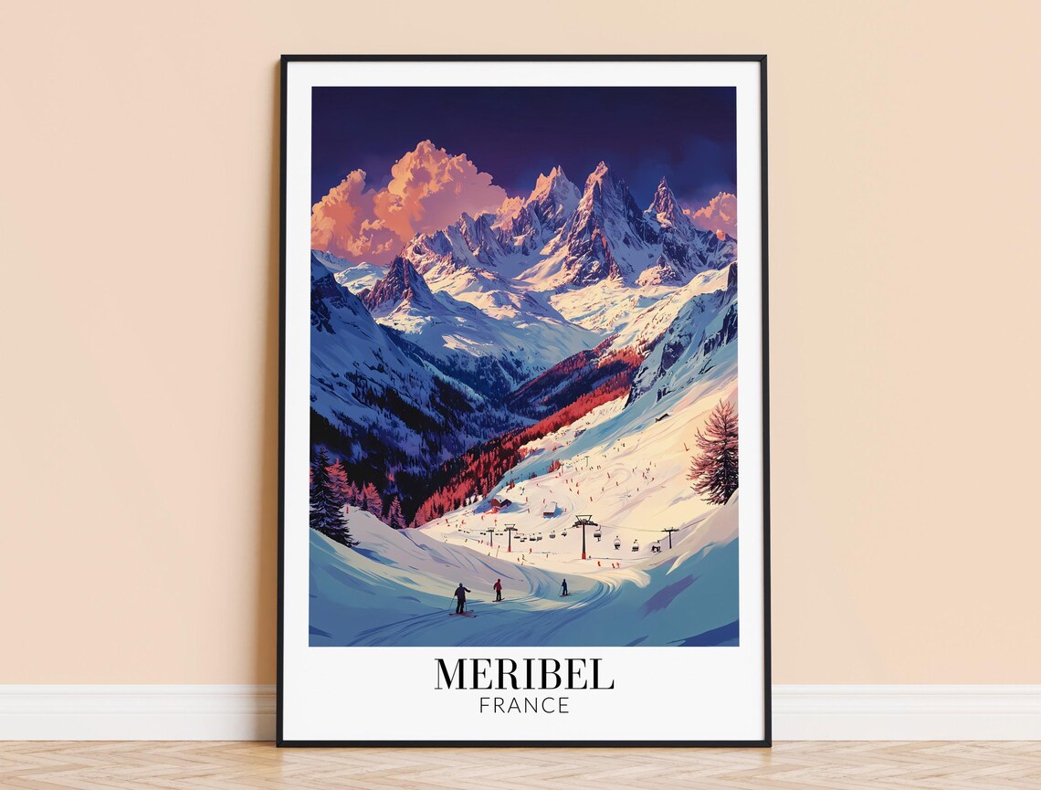 Meribel Ski Slopes At Sunset French Alps Winter Travel Poster