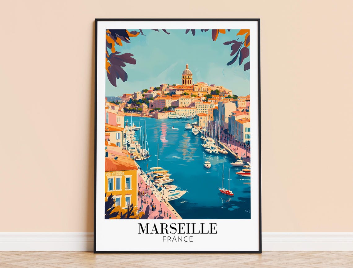 Marseille France Sparkling Old Port Hilltop Basilica View Poster