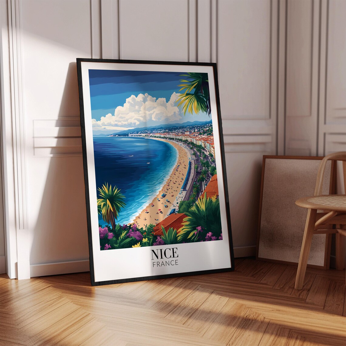 Nice France Curved Beach Bay Palm Trees Riviera Travel Poster - Image 4